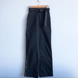 superdown Black Straight-Leg Pants with Grommet Belt
